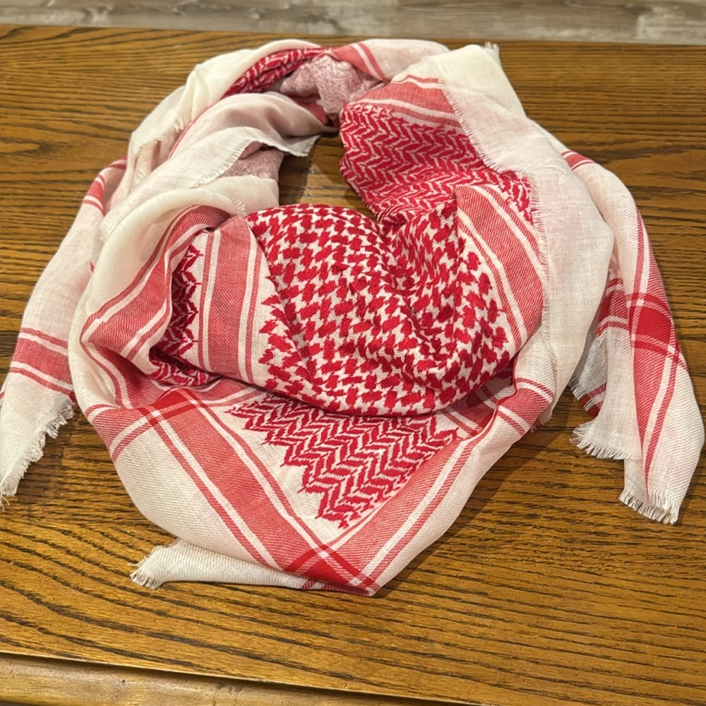 Kashmiri Red and White Scarf/Keffiyeh